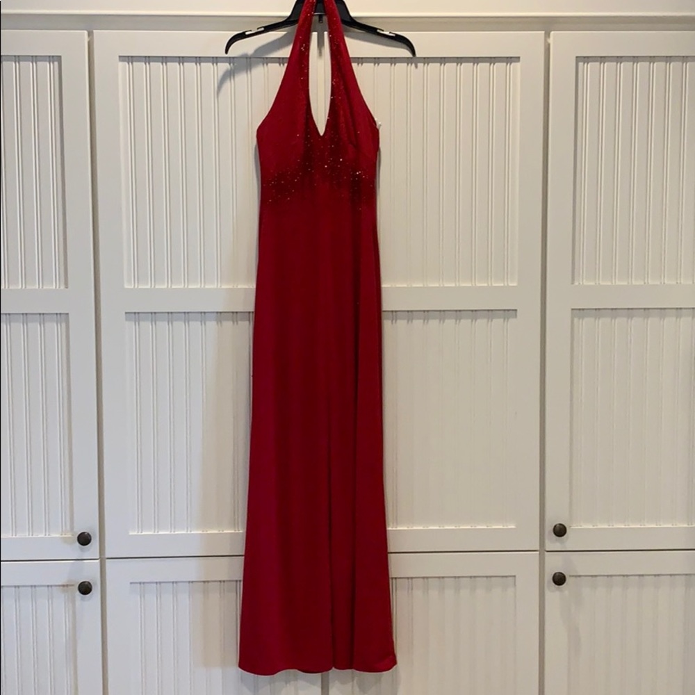 Red formal beaded dress